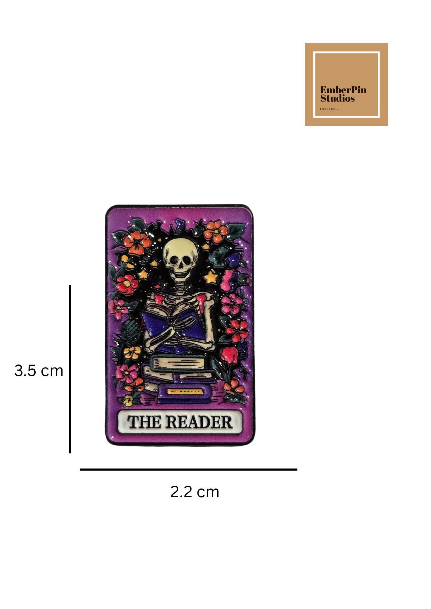 The Reader Tarot Enamel Pin Set, Gothic Skeleton Tarot Pins, Witchy Book Lover Gift, Hard Enamel Pin Collection, Dark academia