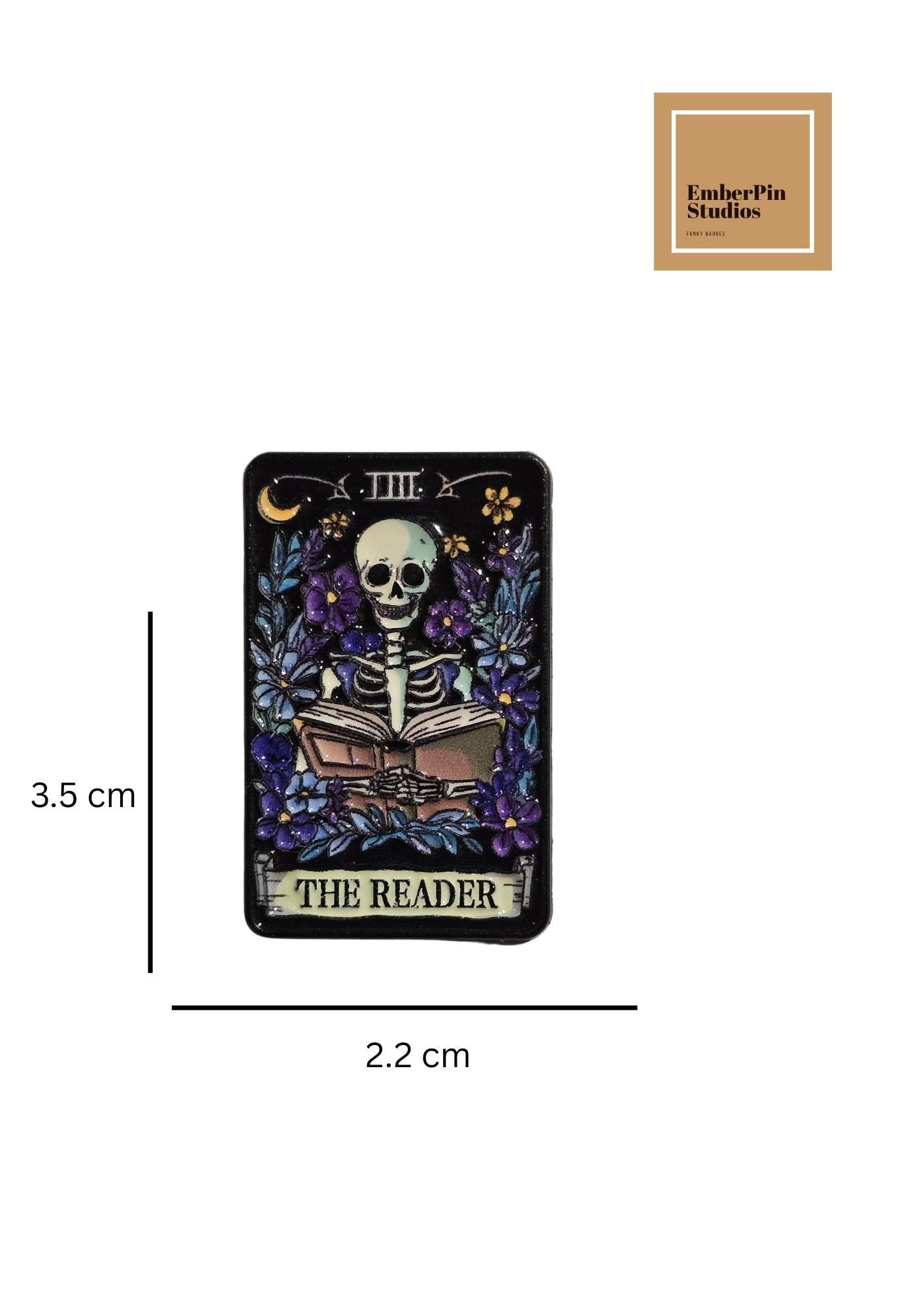 The Reader Tarot Enamel Pin Set, Gothic Skeleton Tarot Pins, Witchy Book Lover Gift, Hard Enamel Pin Collection, Dark academia