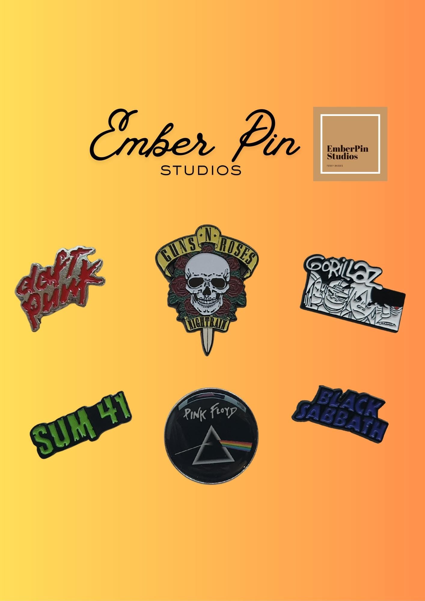 Rock Band Enamel Pin Music Lover Daft Punk, Guns N’ Roses, Gorillaz, Sum 41, Pink Floyd, Black Sabbath Aesthetic Backpack & Jacket Pins