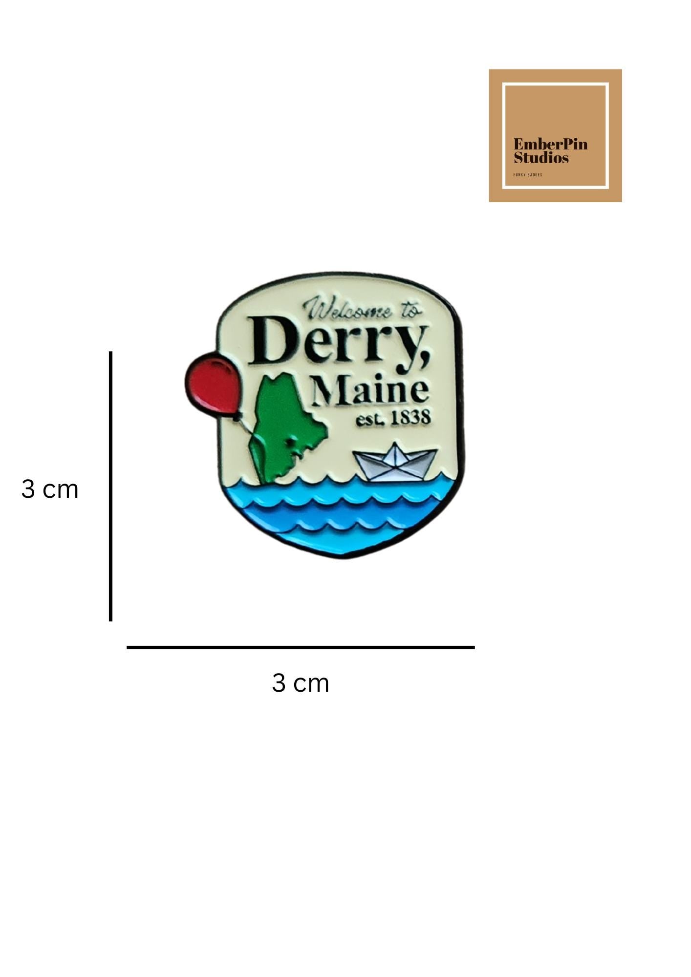 Horror Inspired IT - Welcome To Derry Enamel Pin Set  Creepy Clown, Red Balloon, Paper Boat, Derry Maine Pins Spooky Collectible Lapel Pins