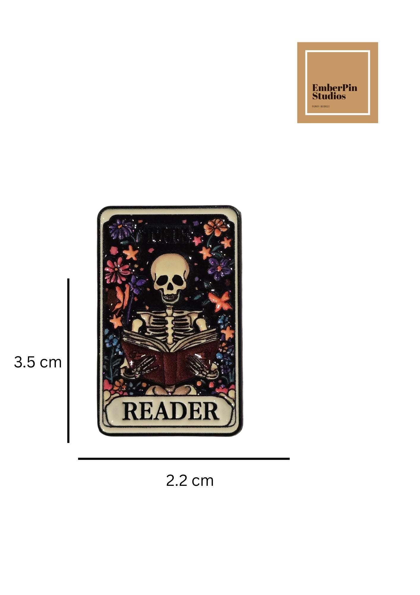 The Reader Tarot Enamel Pin Set, Gothic Skeleton Tarot Pins, Witchy Book Lover Gift, Hard Enamel Pin Collection, Dark academia