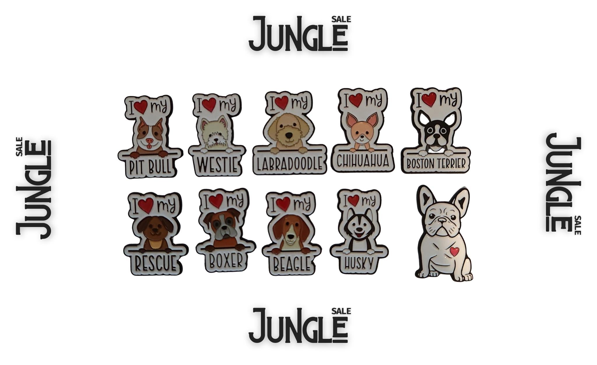 I Love My Dog Pin Badges Cartoon Breed Pins Pit Bull Westie Labradoodle Chihuahua Boston Terrier Rescue Boxer Beagle Husky French Bulldog