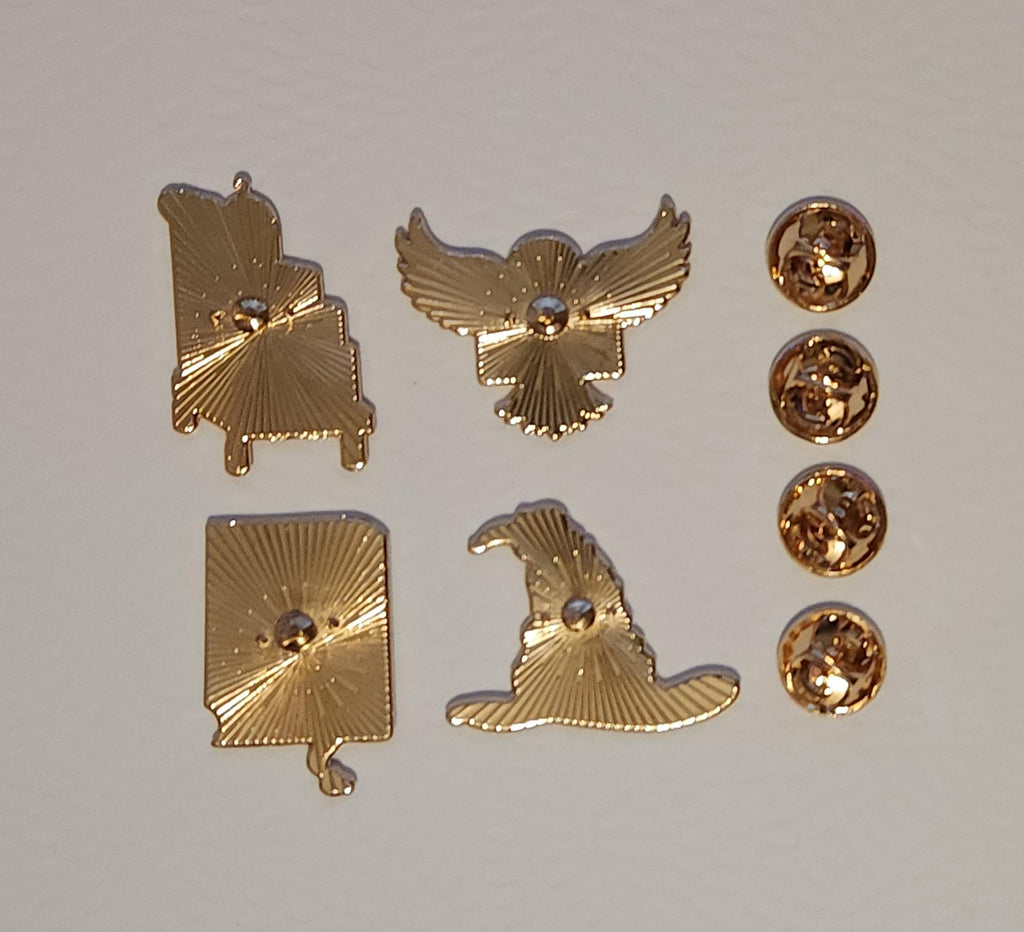 Magical Enamel Pins Set Harry Potter Inspired Spell book, Sorting Hat, Hedwig Owl, and Hogwarts Express Trolly