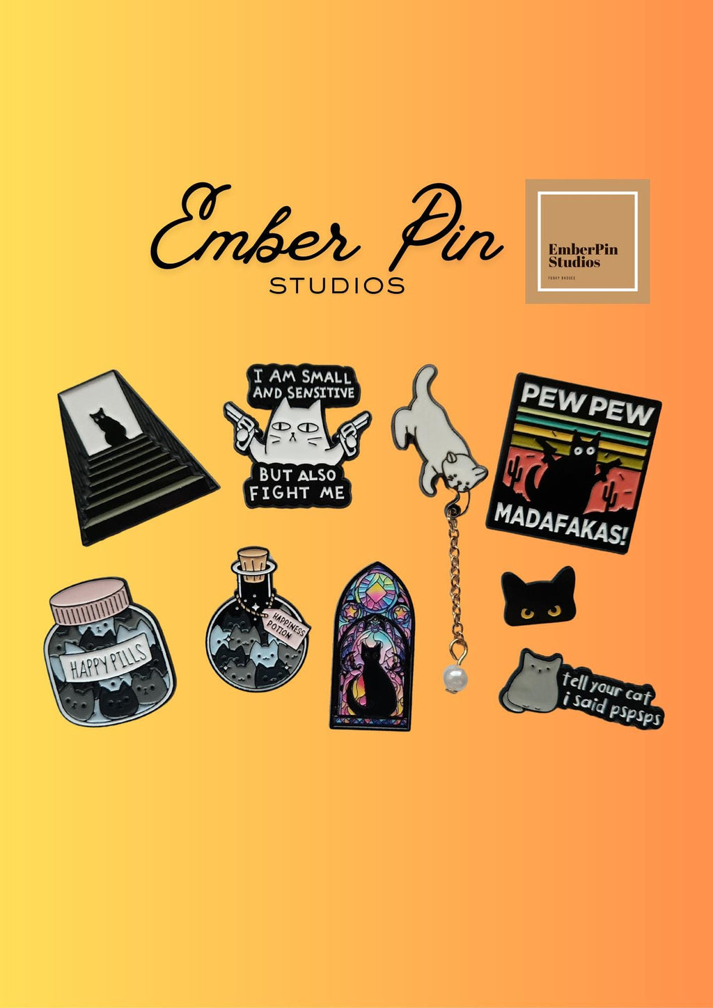 Black Cat Enamel Pin Set Cute & Spooky Pins, Goth Accessories, Potion Bottle Pin, Funny Quotes, Aesthetic Lapel Pins, Gift for Cat Lovers