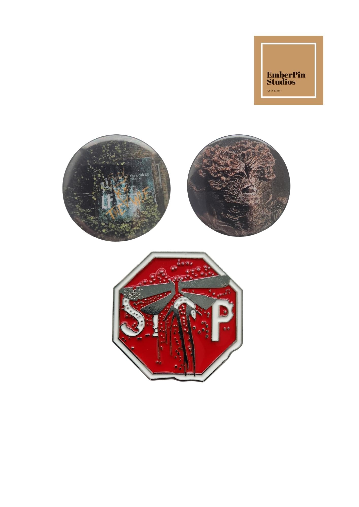 The Last of Us inspired Pins: Stage 3 Infection, Space Shuttle pin, Firefly, Ellie's wings, Horror Lapel Badge
