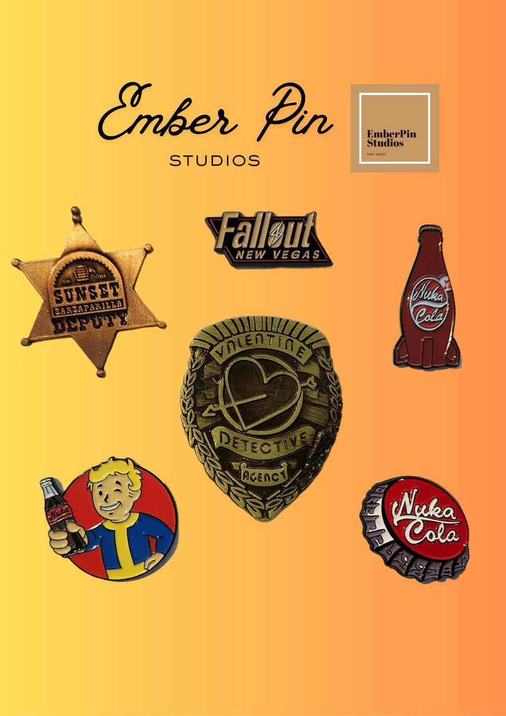 Fallout Inspired Pin Set – Nuka Cola, Sunset Sarsaparilla & Fallout New Vegas - Spiritual Pin - Witchy Pin - Funky Pin