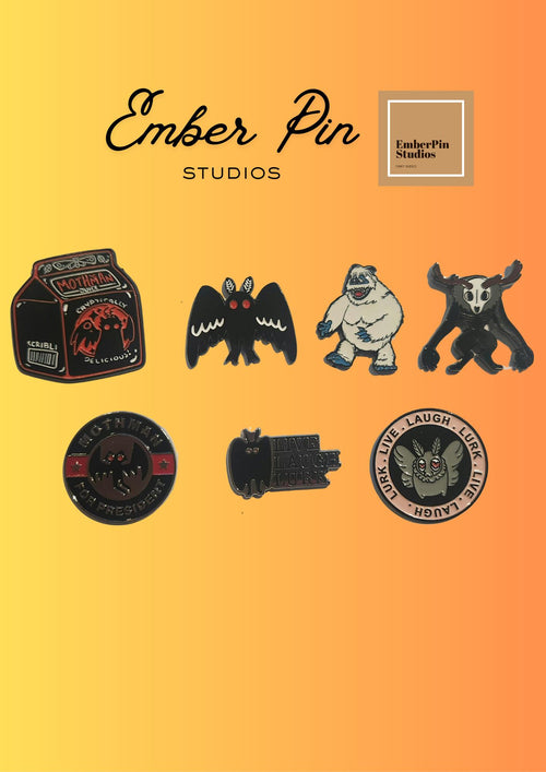 Cryptid Enamel Pin Set – Mothman, Bigfoot, Wendigo & Folklore Creatures, Horror Lapel Pins, Gothic Collectible Pins