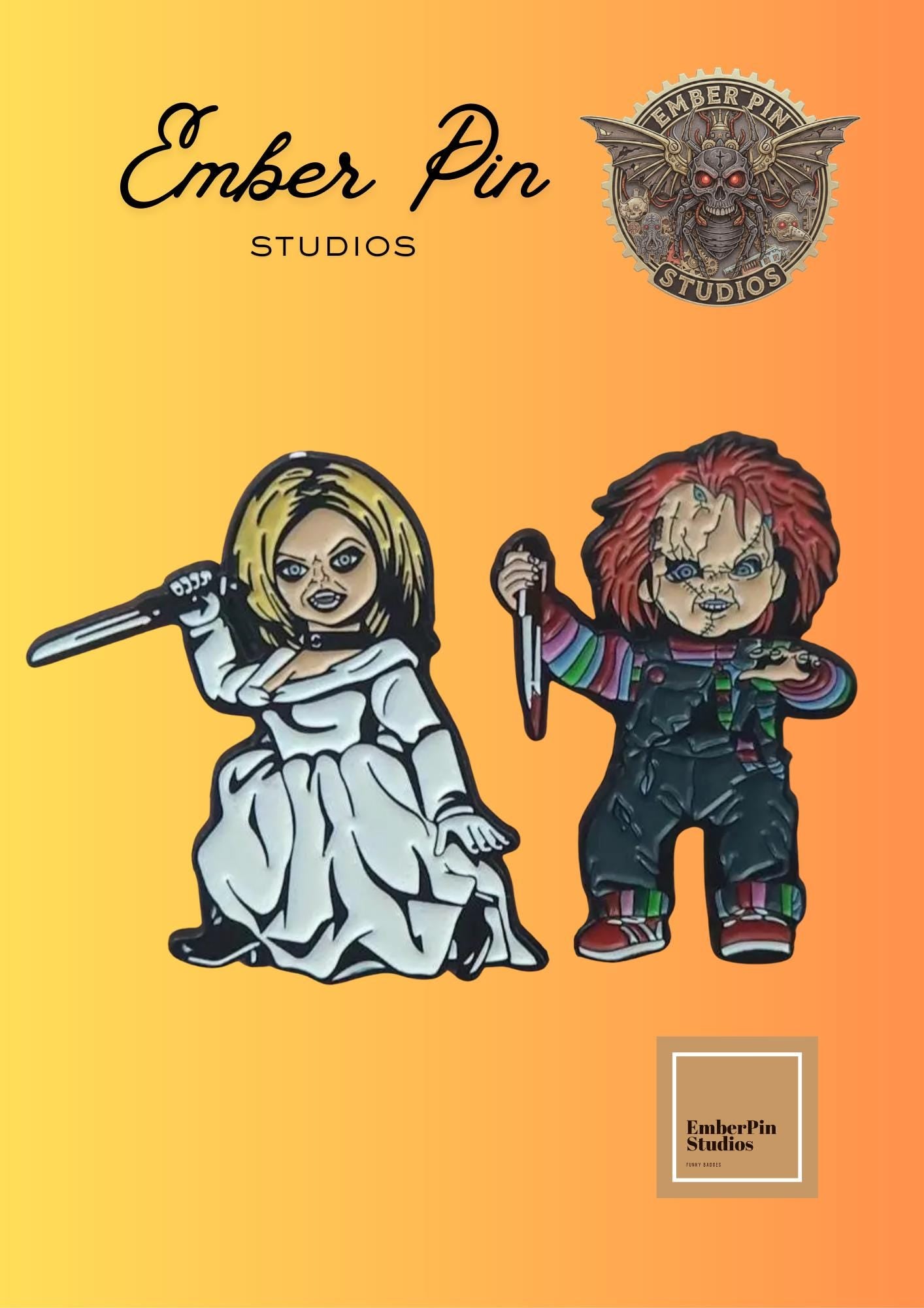 Classic Horror Movie Chucky and Tiffany, Bride of Chucky Lapel Pin Badge Halloween Gift - Spiritual Pin - Witchy Pin