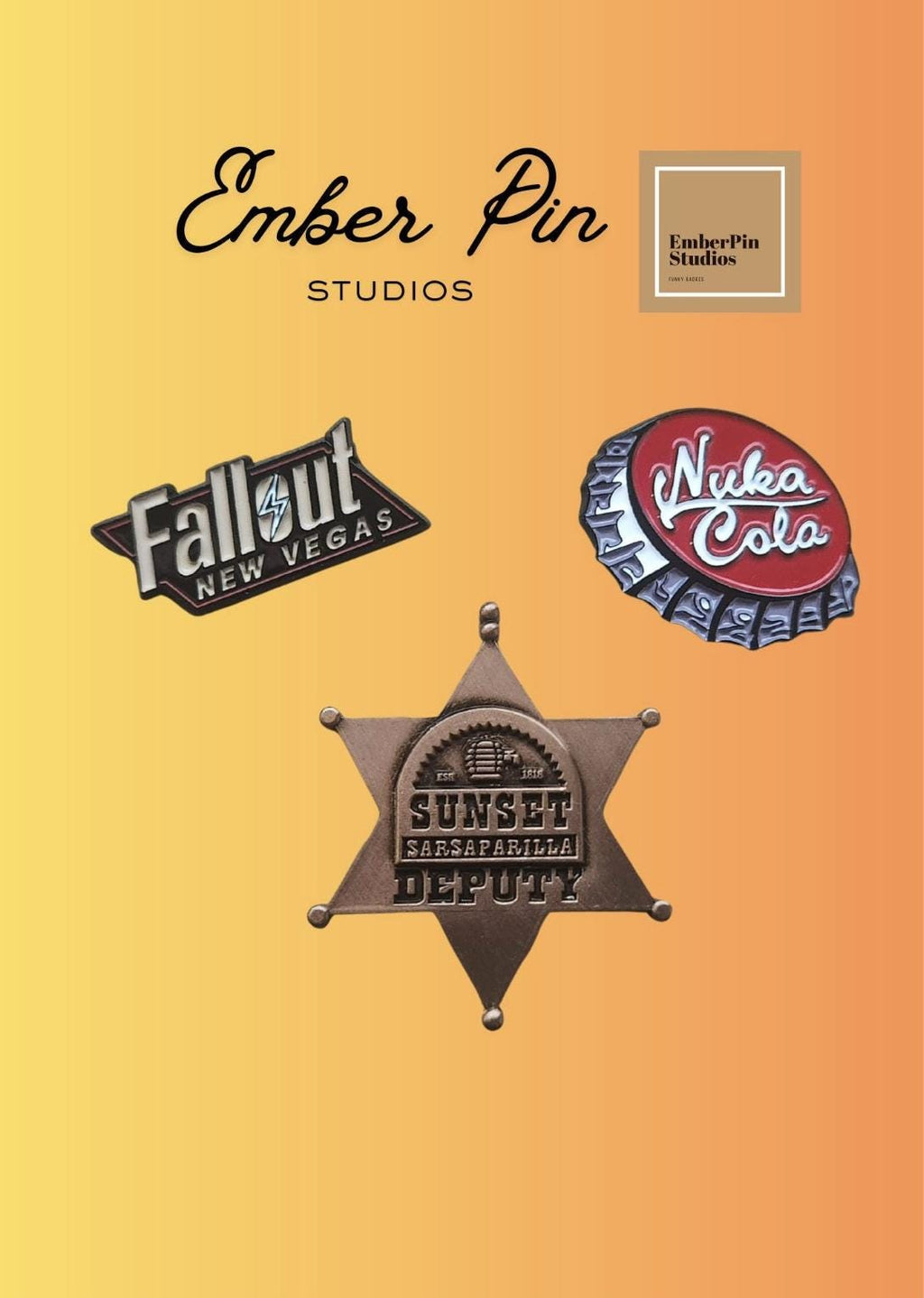 Fallout Inspired Pin Set – Nuka Cola, Sunset Sarsaparilla & Fallout New Vegas - Spiritual Pin - Witchy Pin - Funky Pin