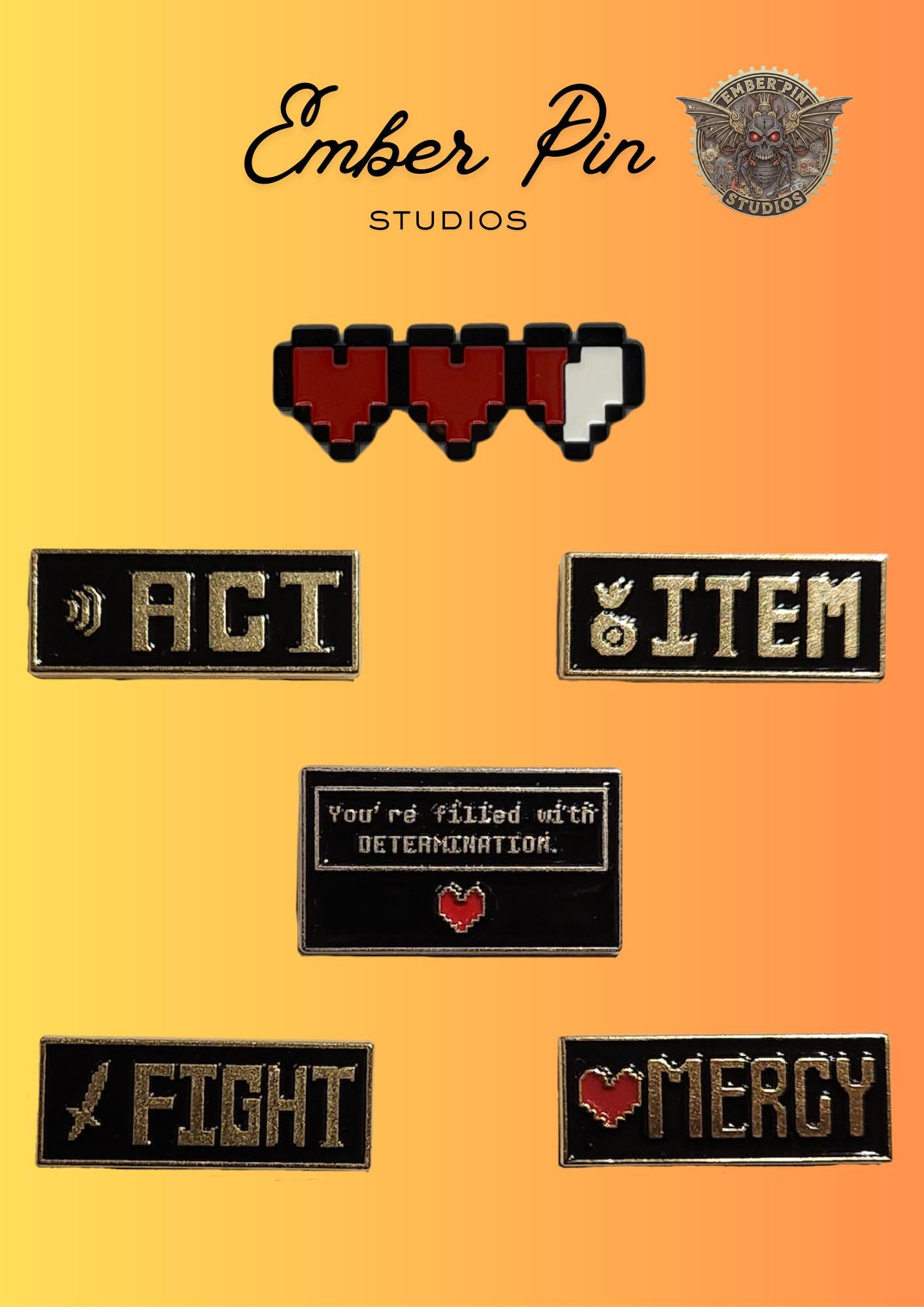 Video Game Determination Enamel Pins | Act Mercy Fight Item Choice Pins | Pixel Heart Hard Enamel Pins | Gamer Lapel Pins Gift