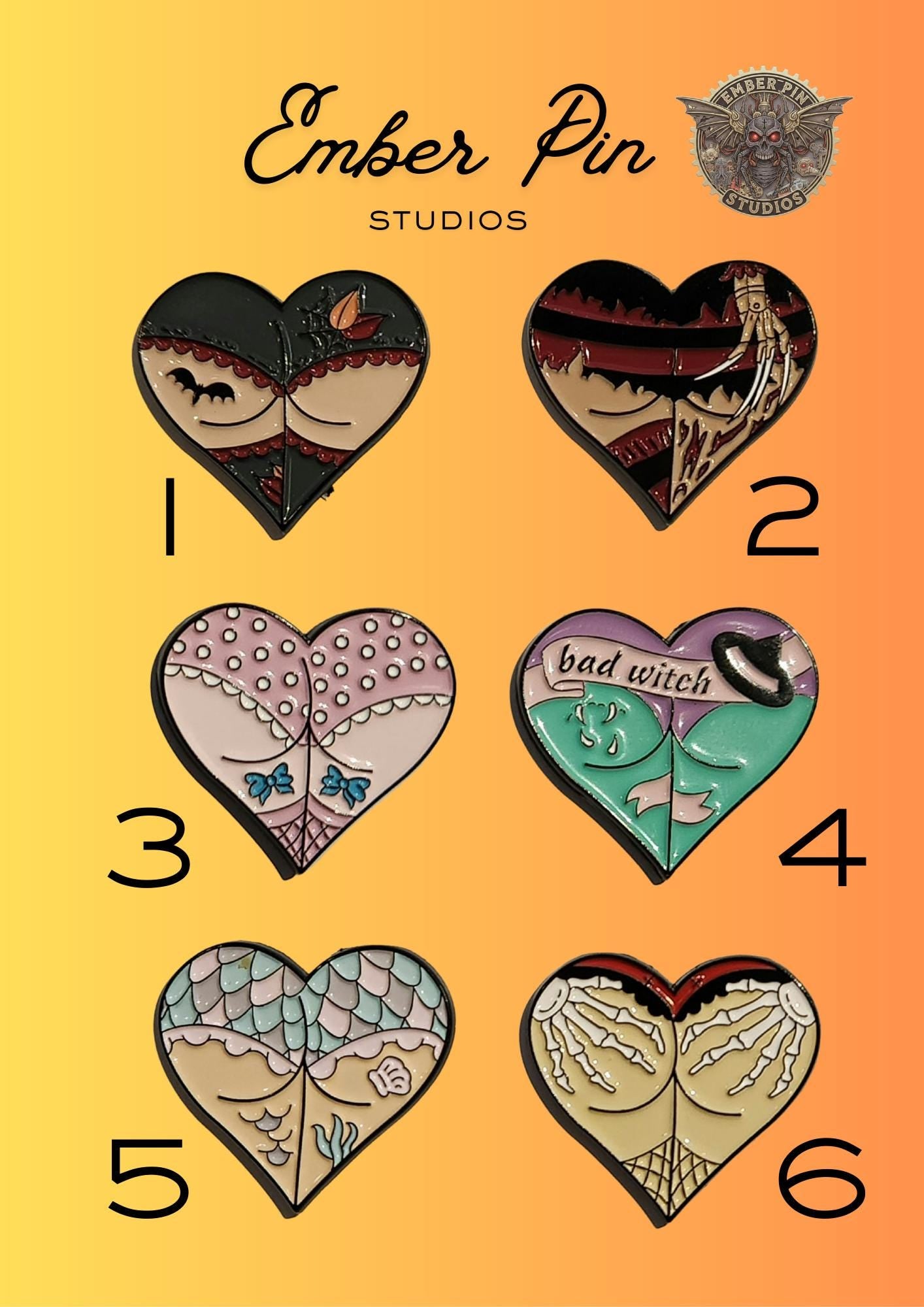 Gothic Heart Enamel Pins Set – Spooky Witchy Horror Aesthetic Pins, Dark Fantasy Valentine Heart Enamel Lapel Pins