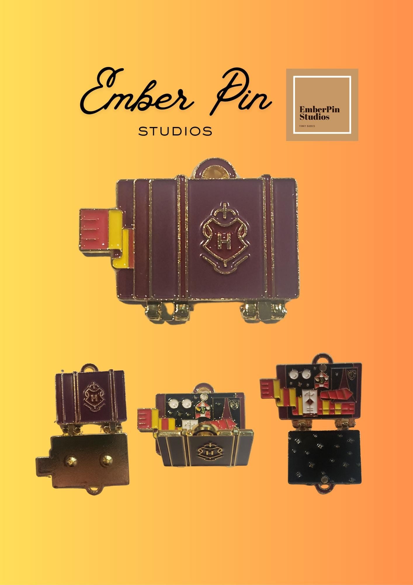 Harry Potter-Inspired Folding Pin Badge | Hogwarts Trunk Enamel Pin | Interactive Collectible Wizard Pin | EmberPin Studios
