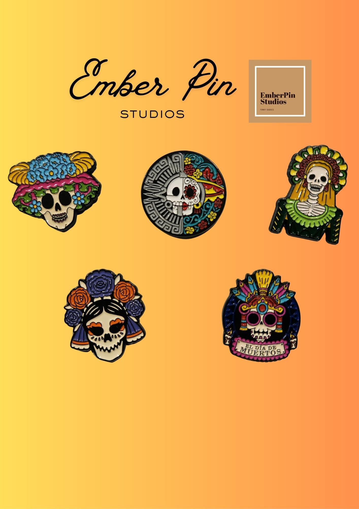 The Day of the Dead Día de Muertos Enamel Pins Collection – Colourful Sugar Skull Pins Set
