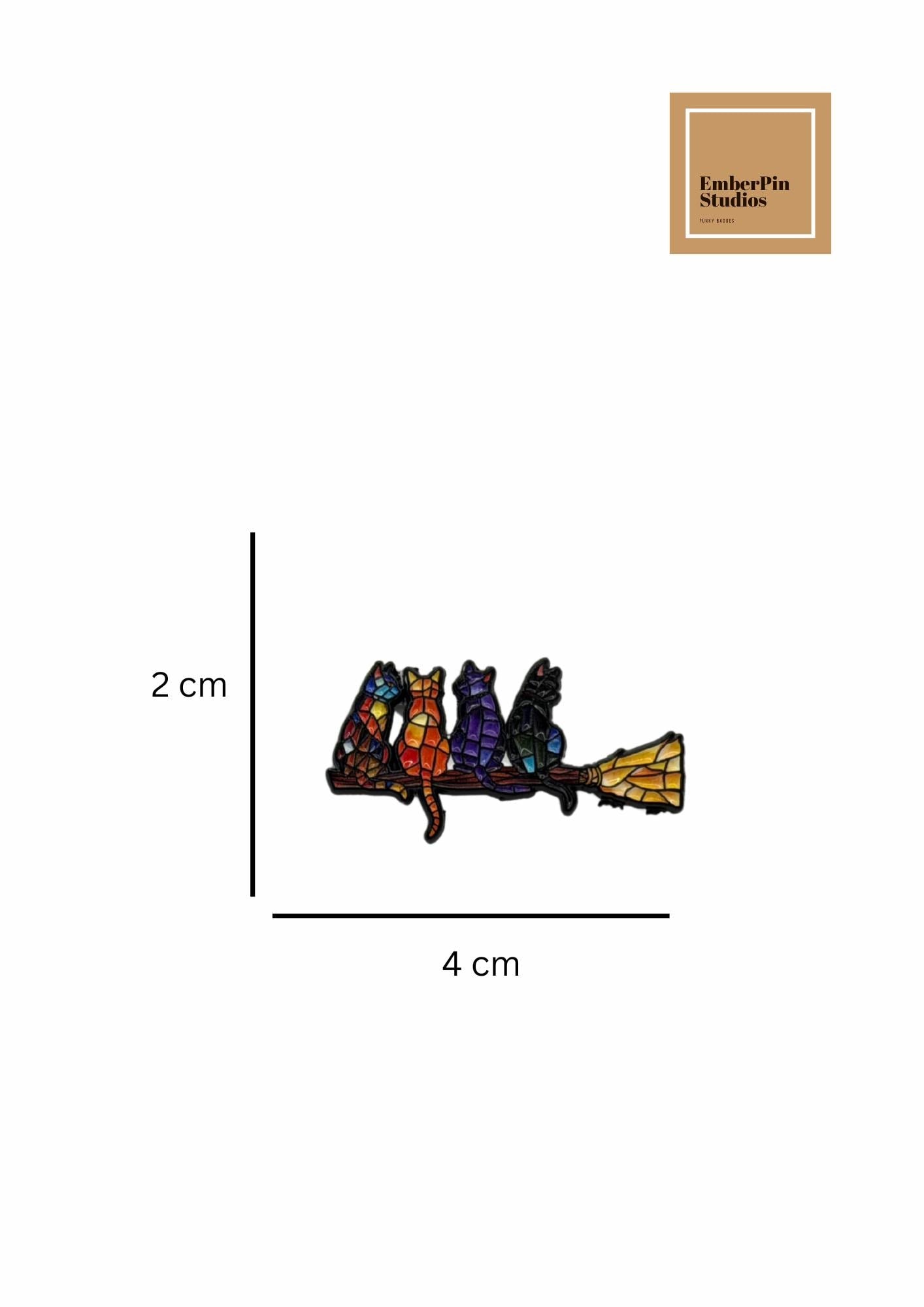 Witchy Gothic Cats Bats And Halloween Charm, Stained Glass Style Artwork Enchanted Decor Motifs Hard Enamel Lapel Pins