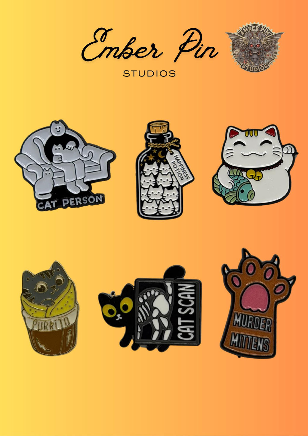 Funny Cat Enamel Pins | Cute & Spooky Cat Pin Collection | Hard Enamel Lapel Pins for Cat Lovers Cat Themed Designs