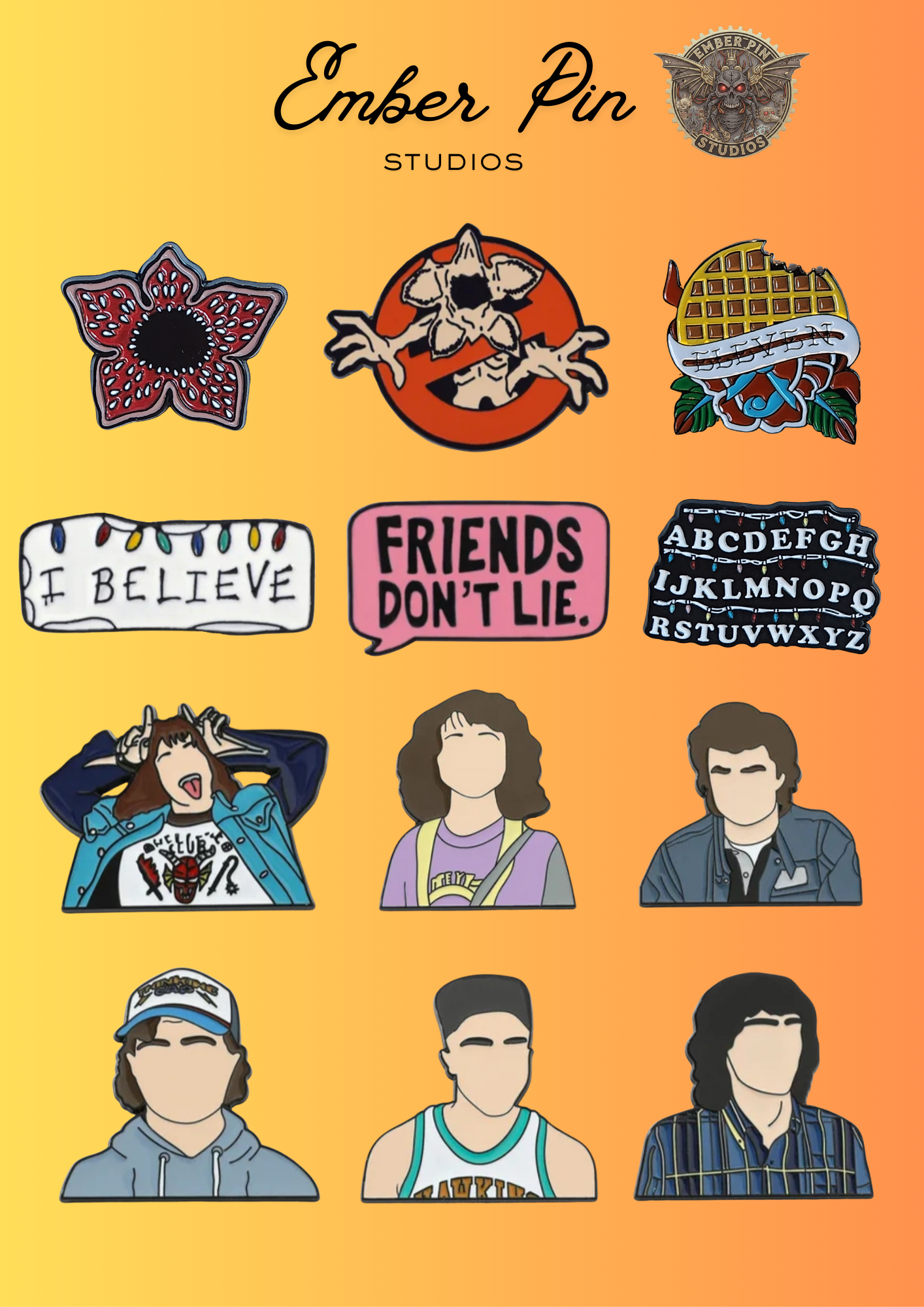Strange Things Enamel Pin Collection | Hawkins Inspired Fan Art Pins | 80s Sci-Fi Horror Pin Set